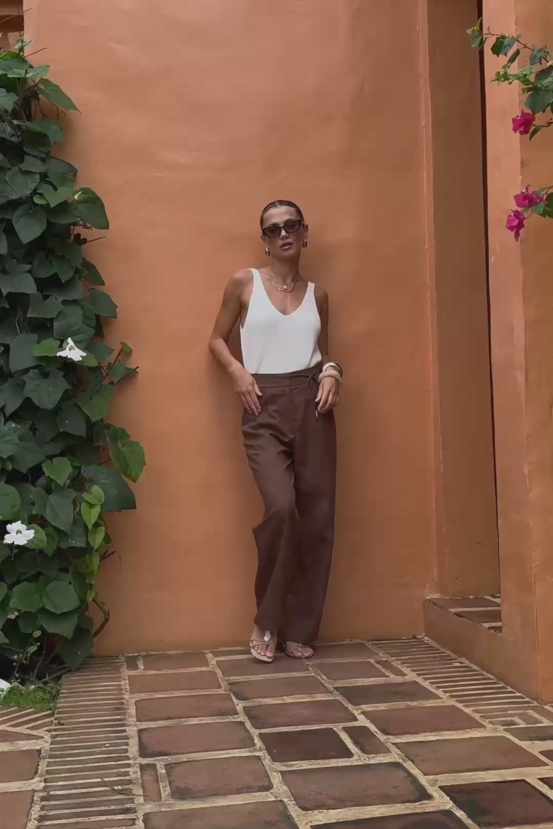 Adela Brown Tie Detail Pants