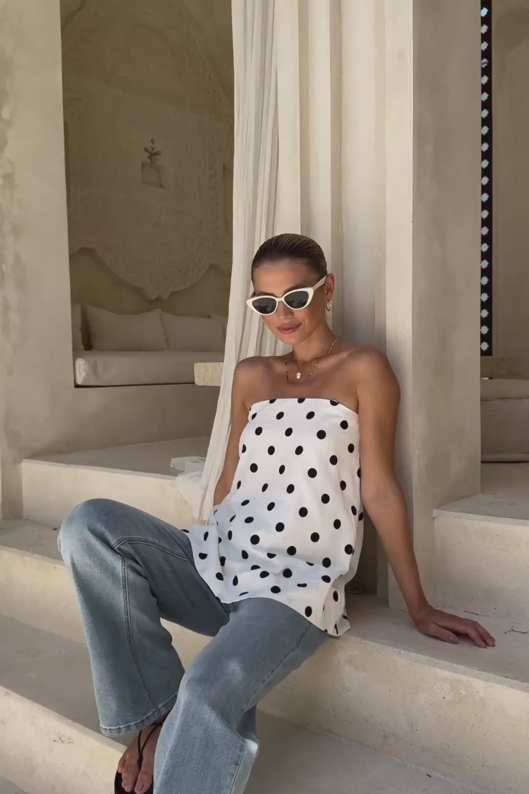 Noella White Black Polka Dot Cami Top