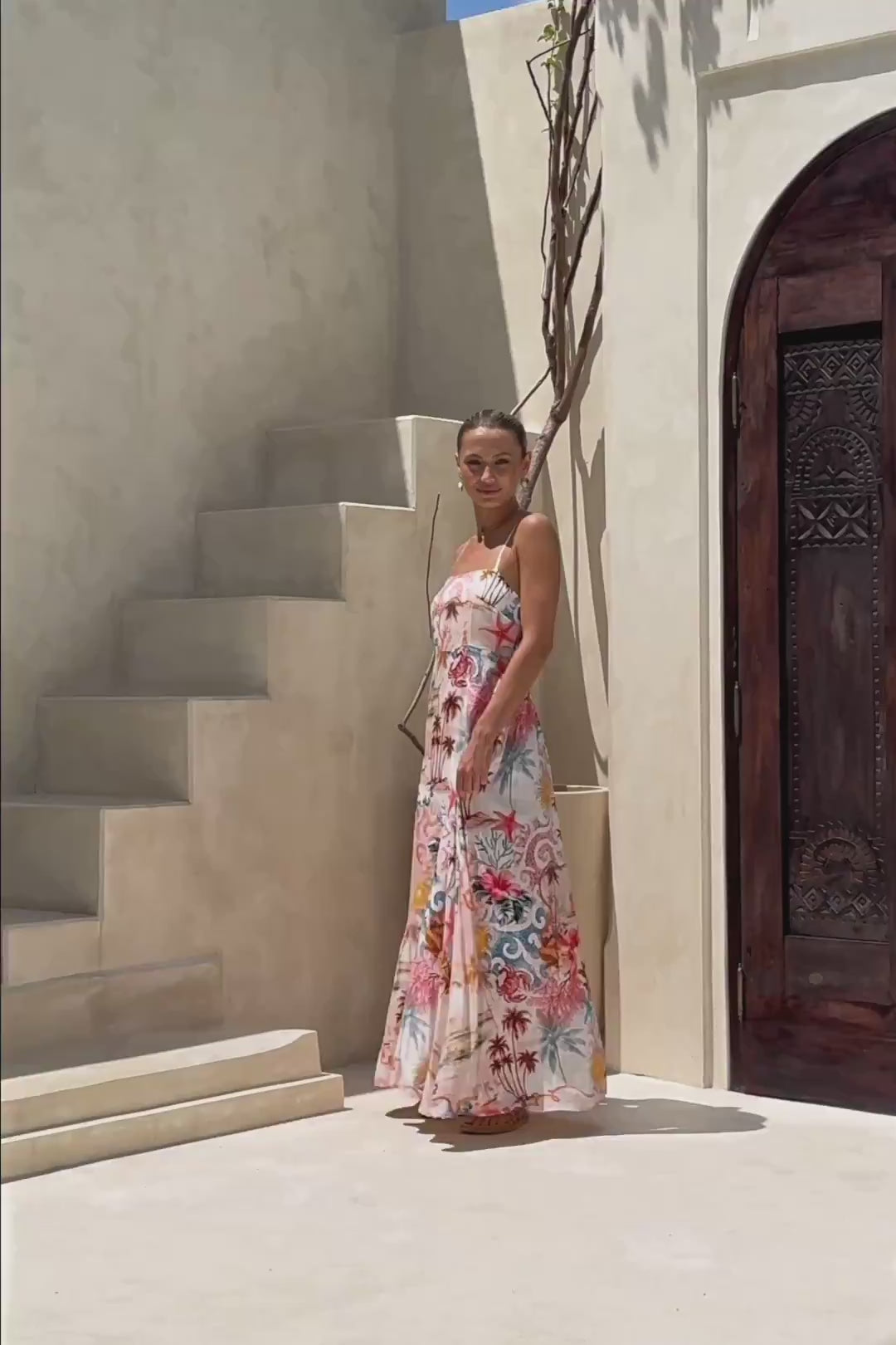 Lumeia Pink Tropical Flared Maxi Dress