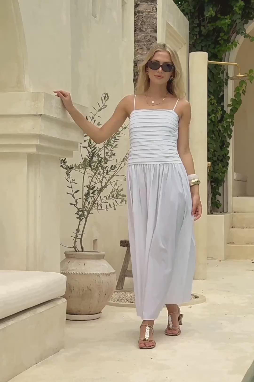 Scarlett White Pleated Detail Maxi Dress