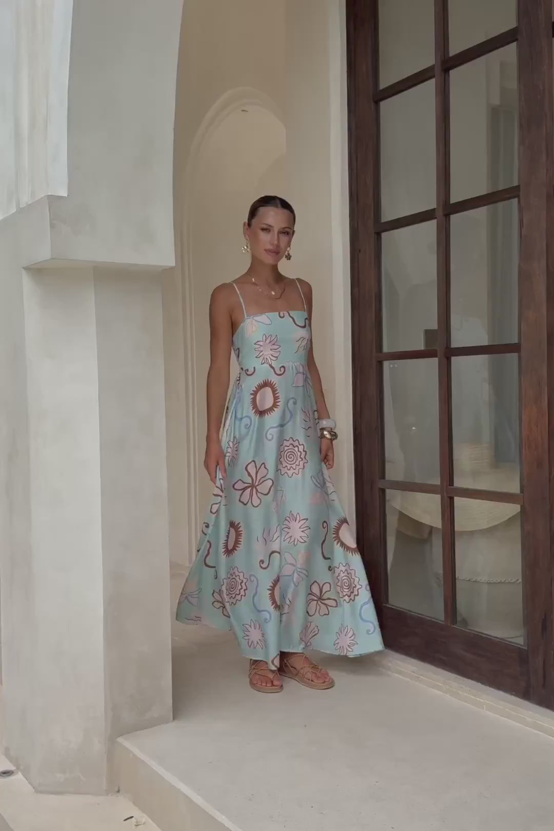 Lari Blue Abstract Flared Maxi Dress