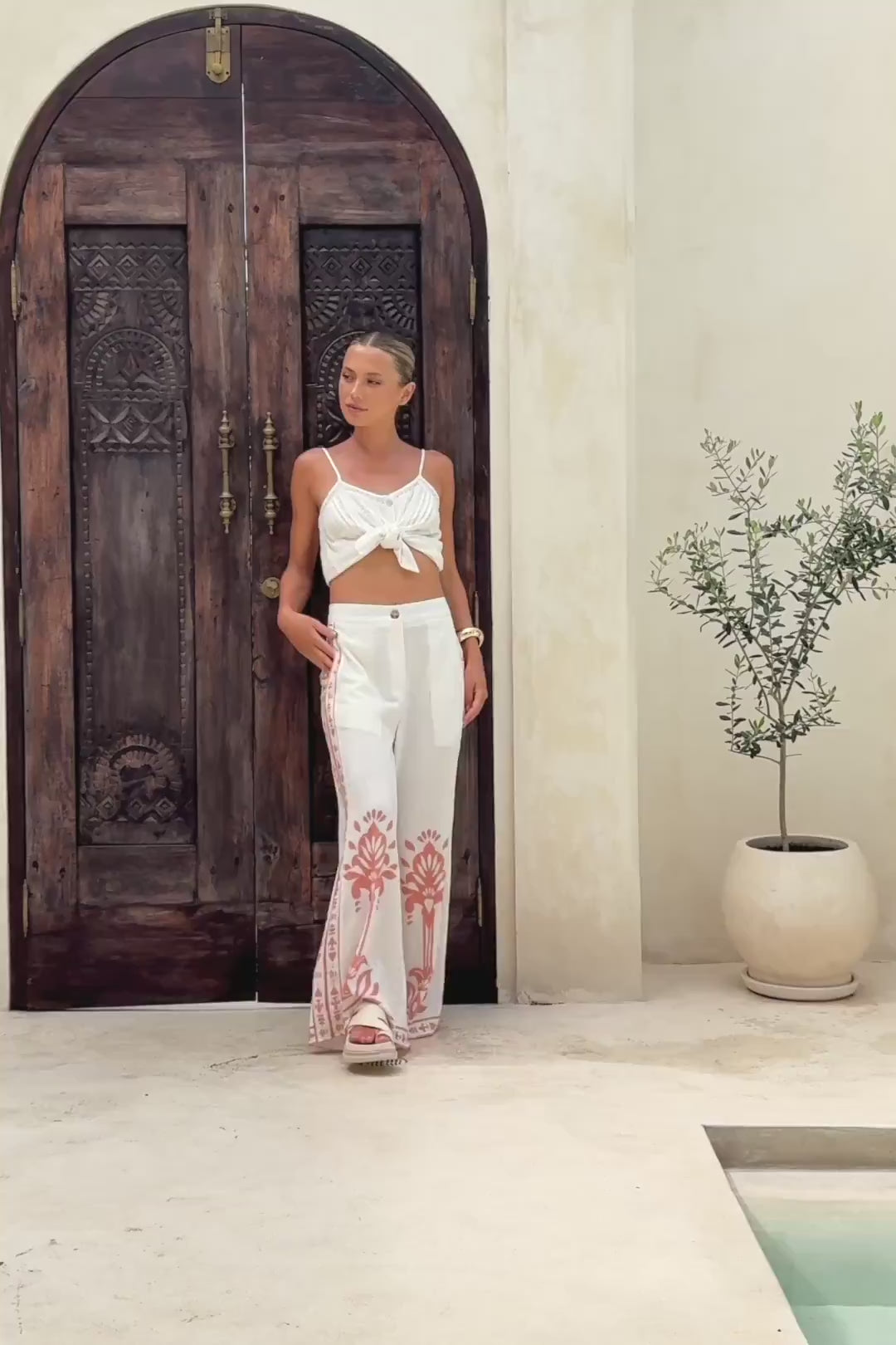 Aluna Coral Abstract Tailored Wide Leg Pants