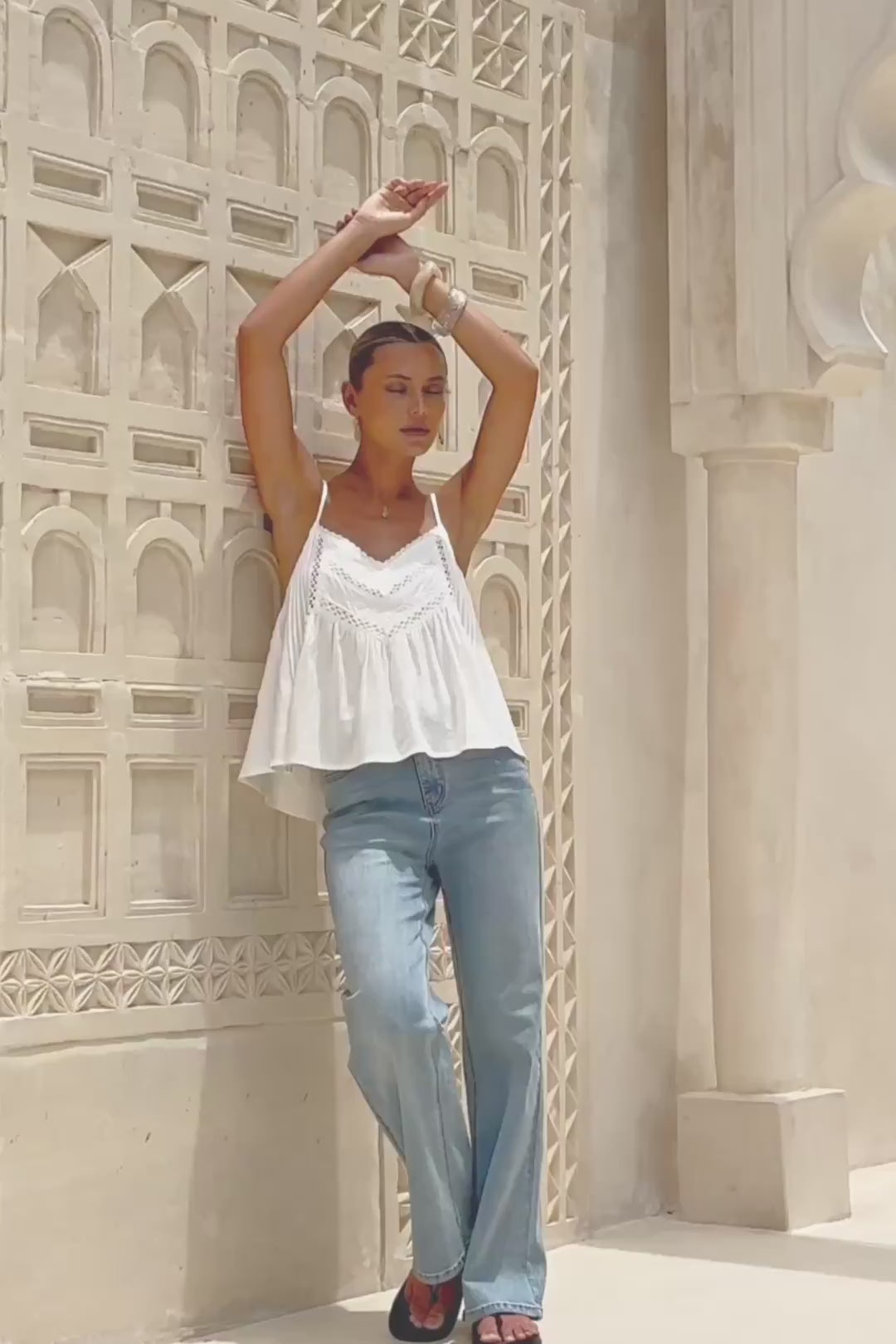 Reni White Lace Trim Cami Top