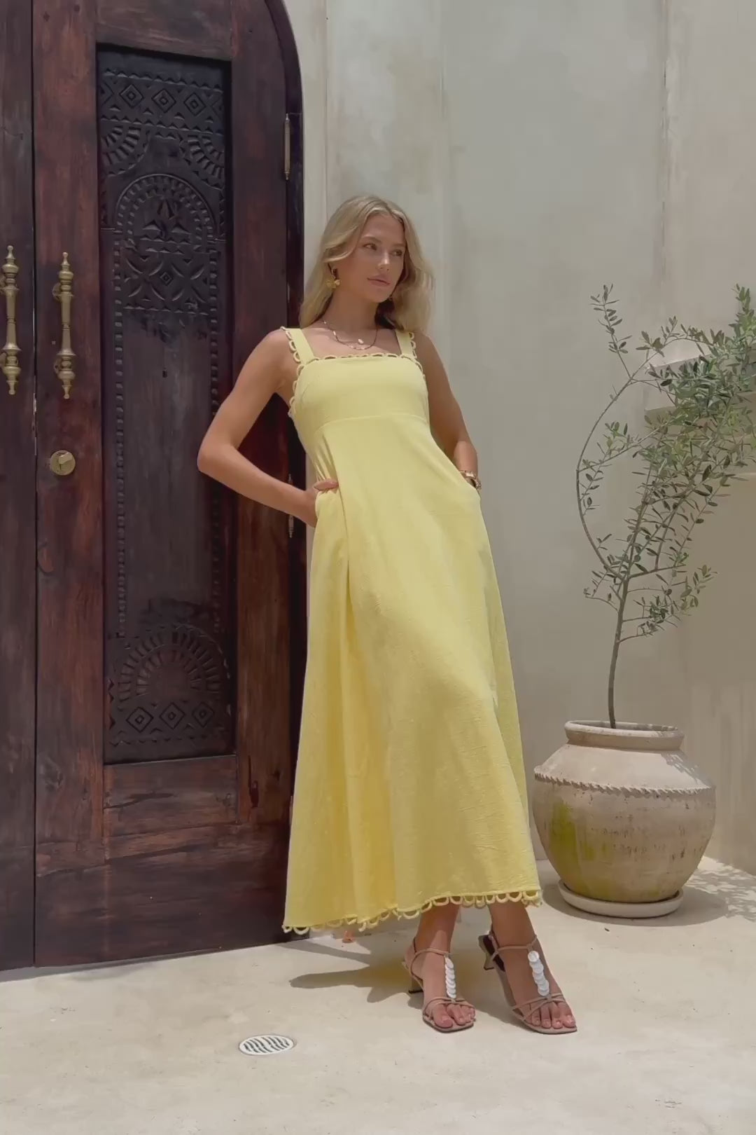 Mirae Yellow Scallop Trim Maxi Dress