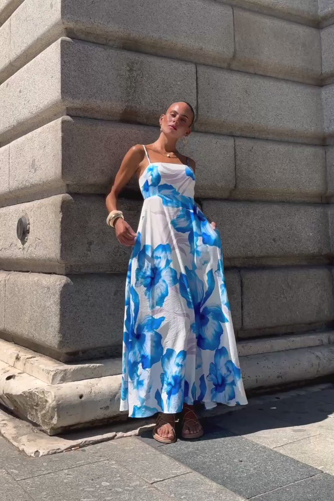 Aiselle Blue Floral Flared Maxi Dress