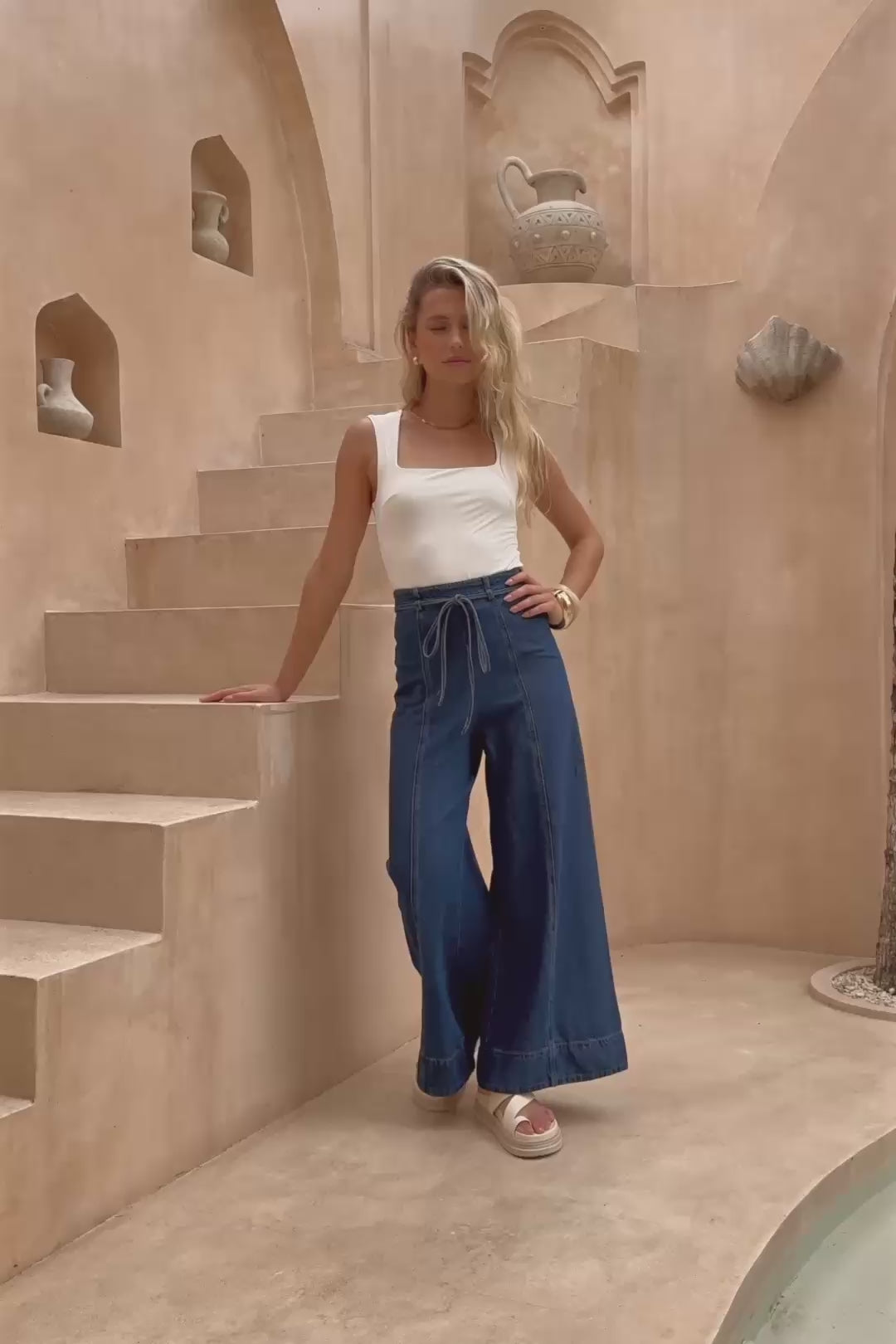 Monty Dark Blue Denim Wide Leg Jeans