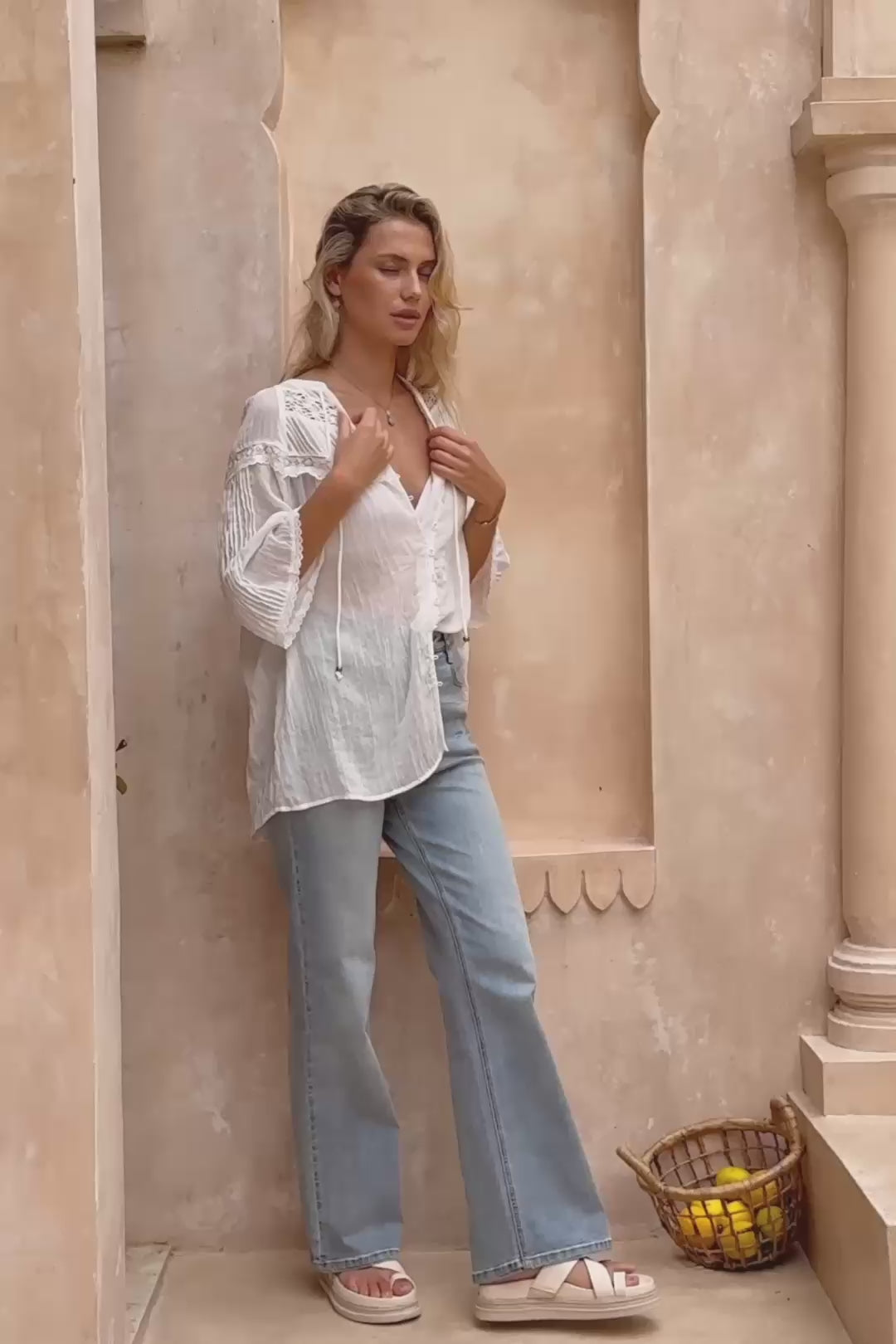 Jeane Off-White Lace Detail Blouse