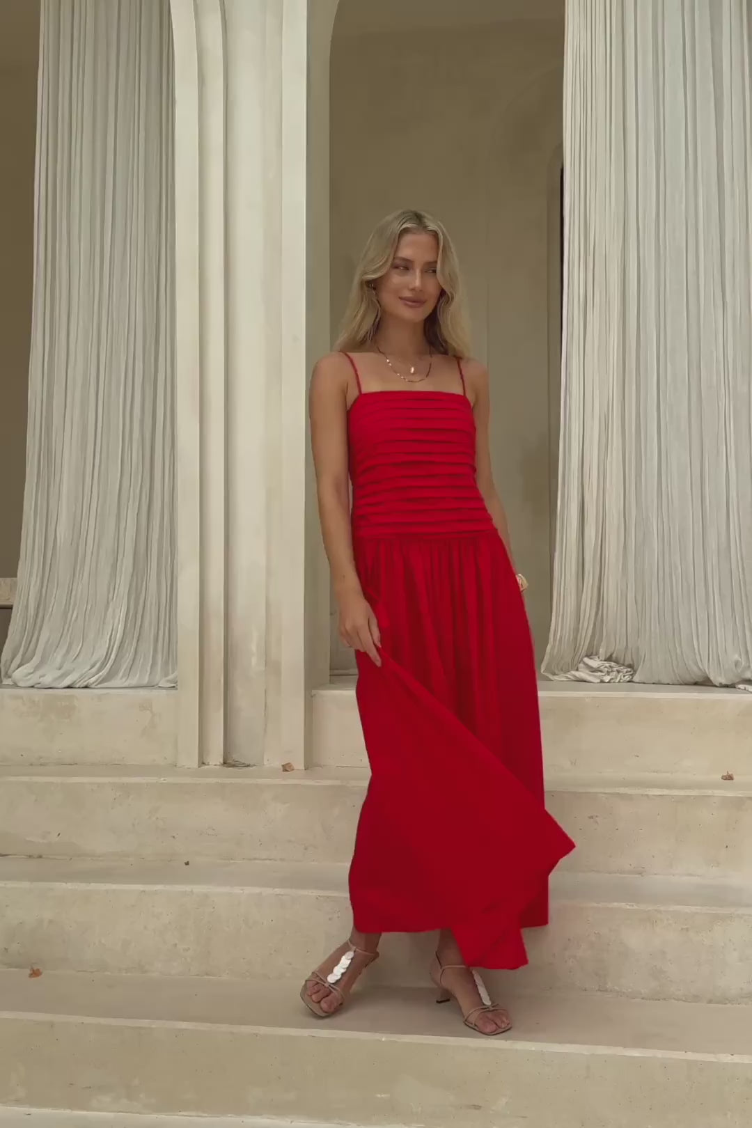 Scarlett Red Pleated Detail Maxi Dress