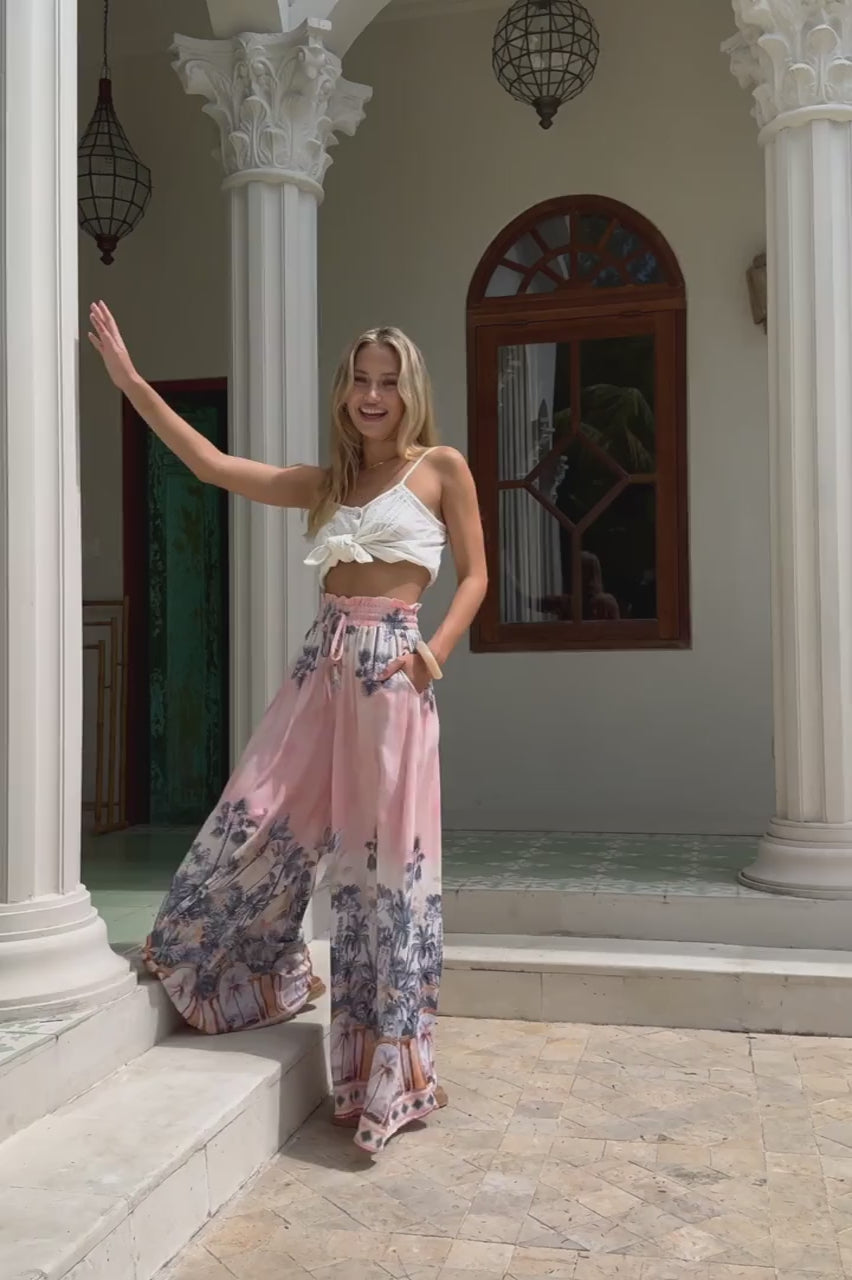 Marzella Pink Tropical Wide Leg Pants