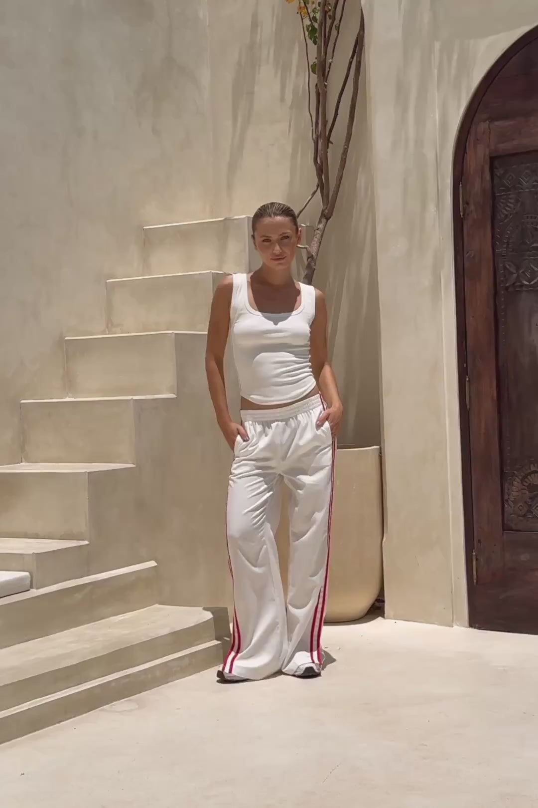 Leah White Red Contrast Stripe Trackpants