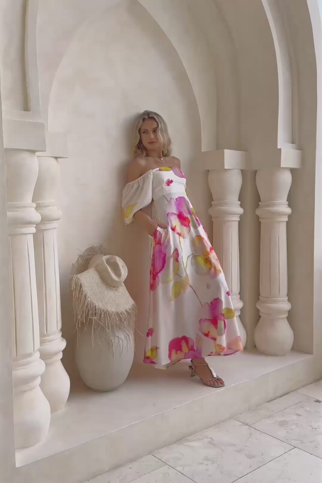 Jacinta Pink Floral Flared Sleeve Maxi Dress