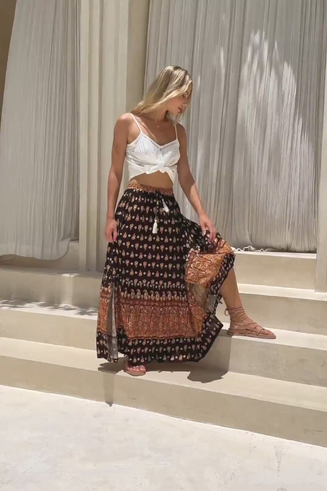 Leila Black Boho Maxi Skirt