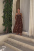 Zeni Brown White Polka Dot Ruched Bodice Maxi Dress