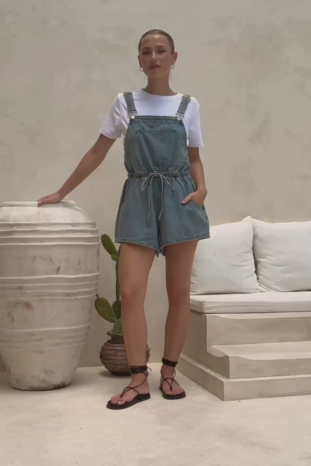 Wren Blue Denim Short Overalls
