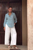 Lena Light Teal Green Lace Trim Blouse