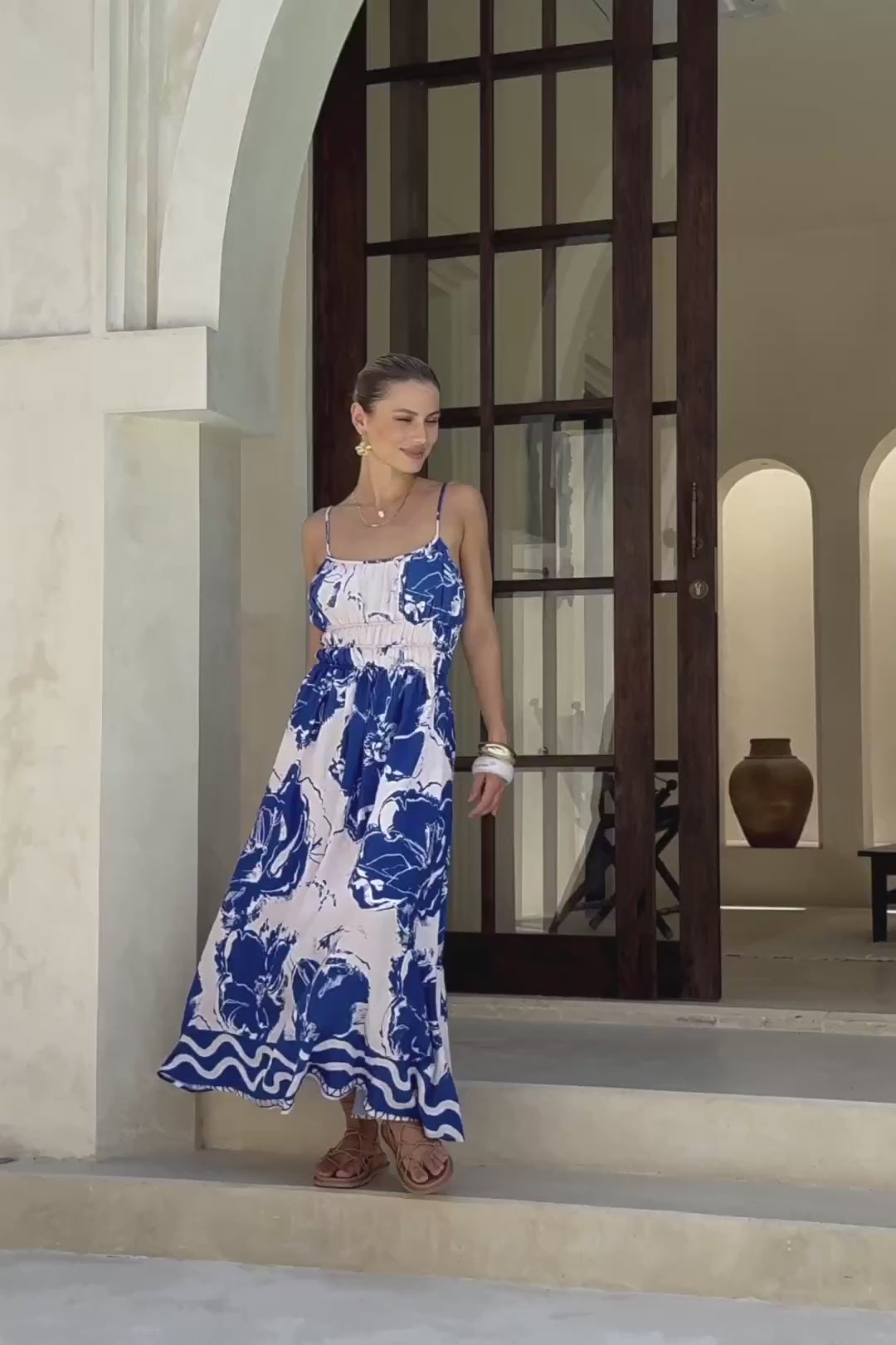 Cynthia Blue Floral Ruched Detail Maxi Dress