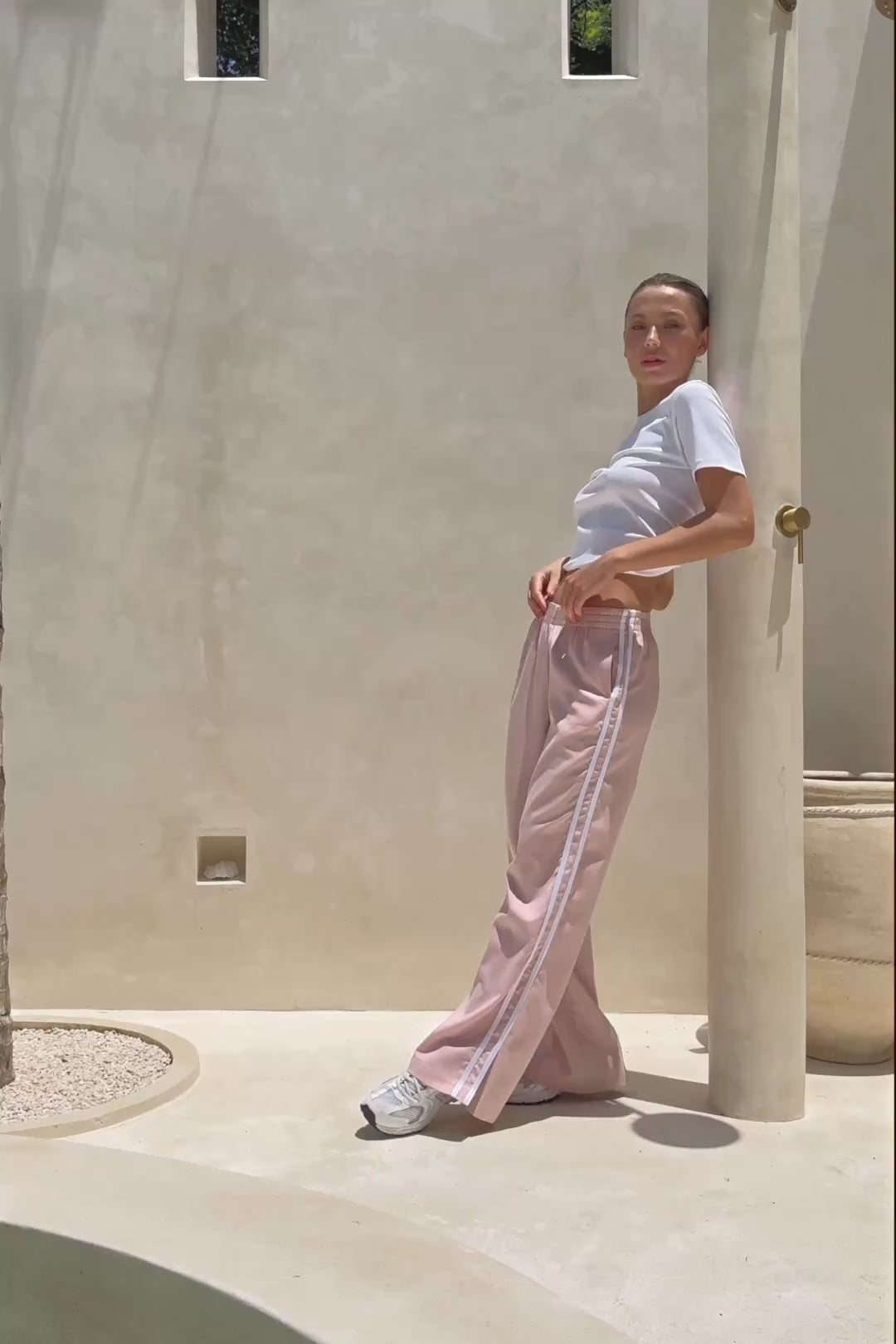 Leah Pink White Contrast Stripe Trackpants