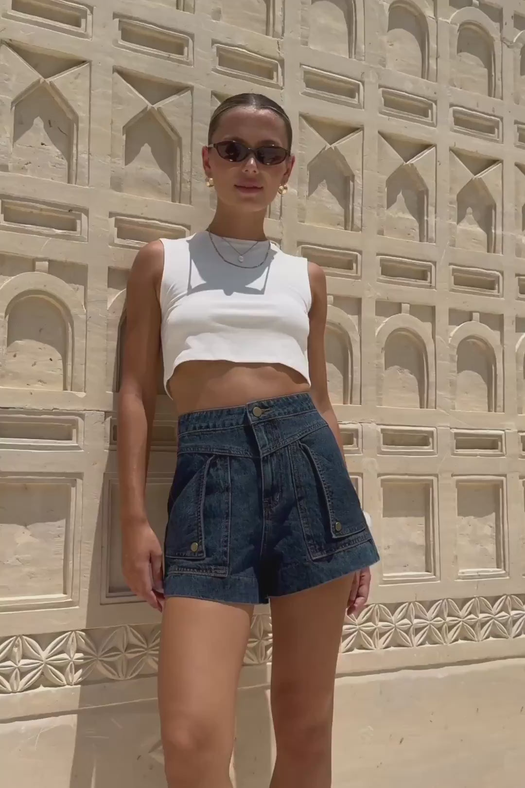 Denia Dark Blue Denim Cargo Shorts