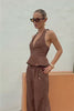 Adela Brown Plunge Halter Neck Top