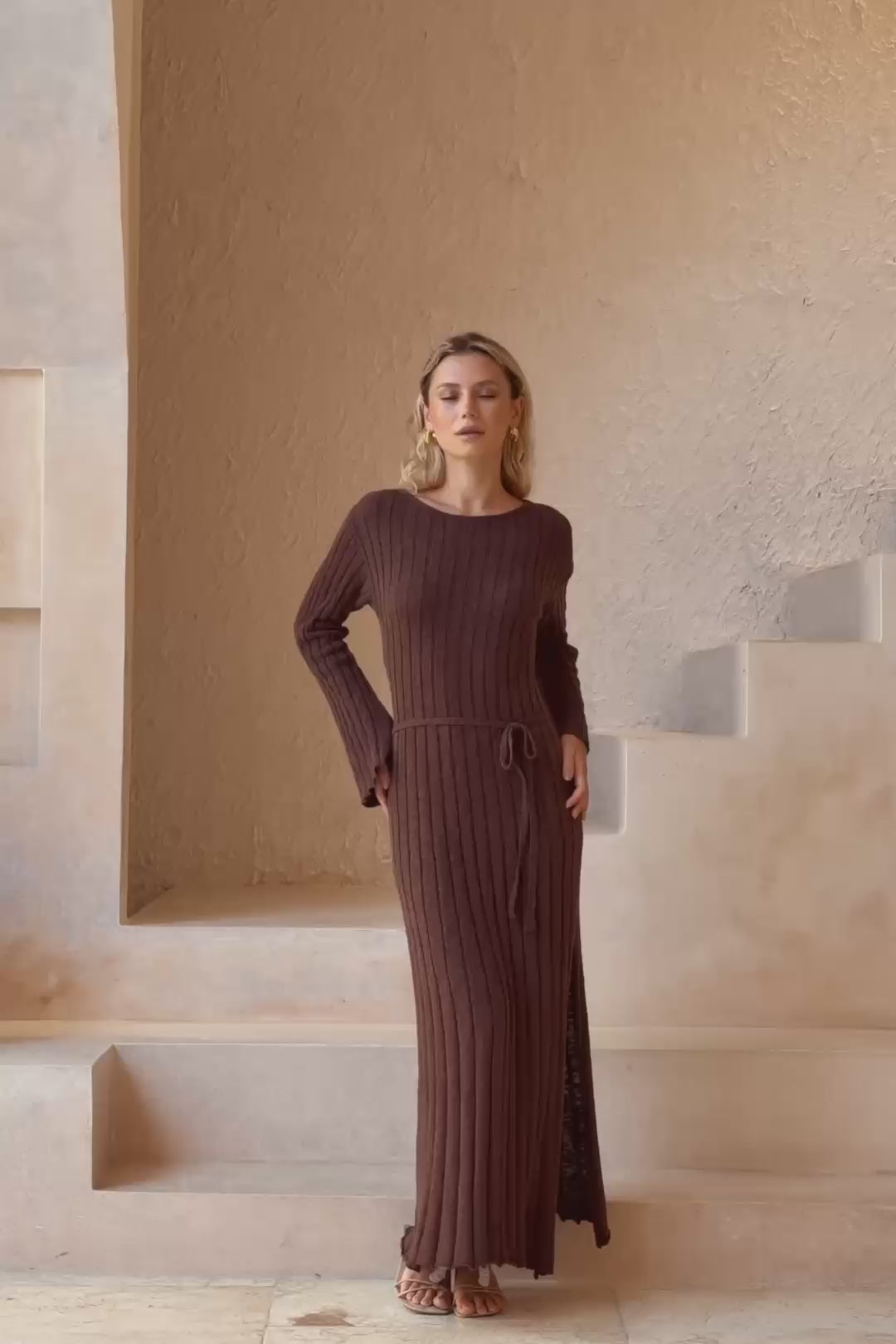 Saki Brown Knit Maxi Dress