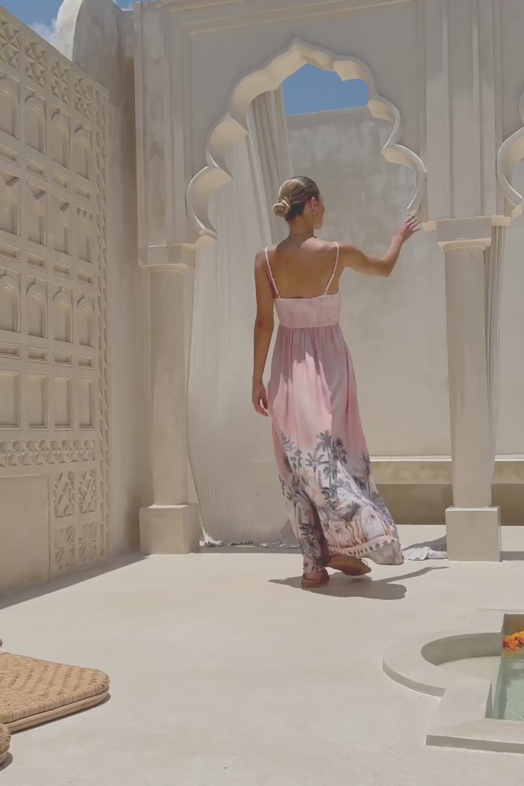 Marzella Pink Tropical Flared Maxi Dress