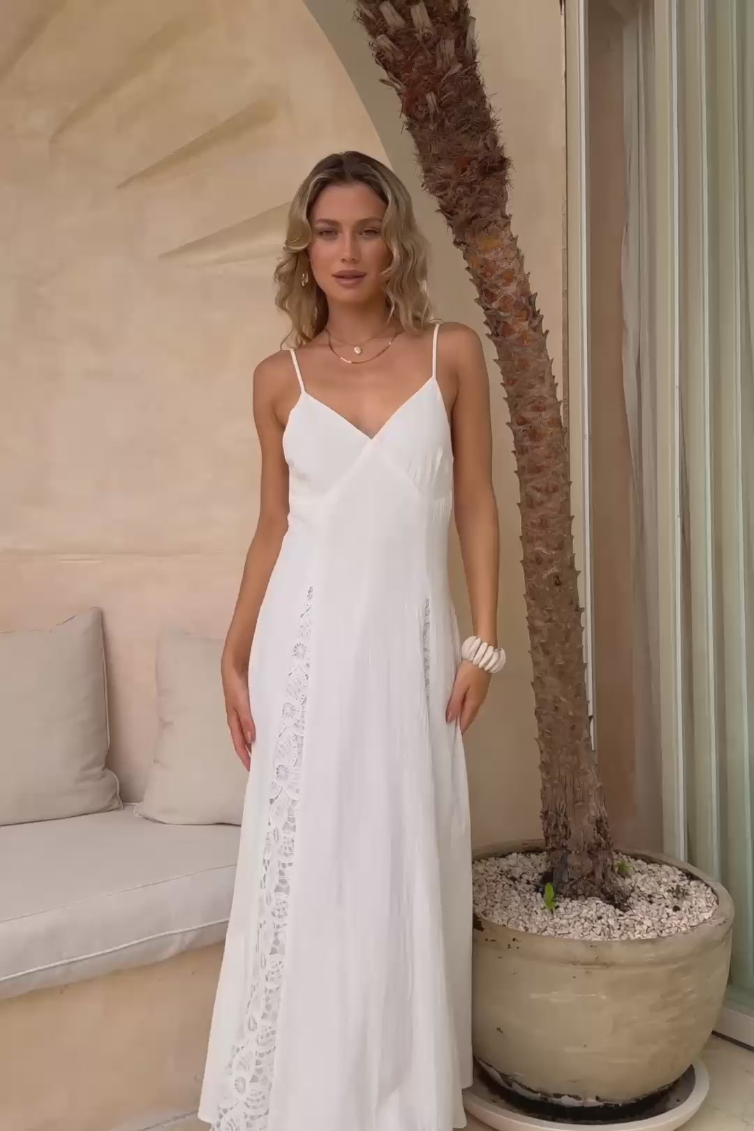 Marie White Lace Detail Maxi Dress