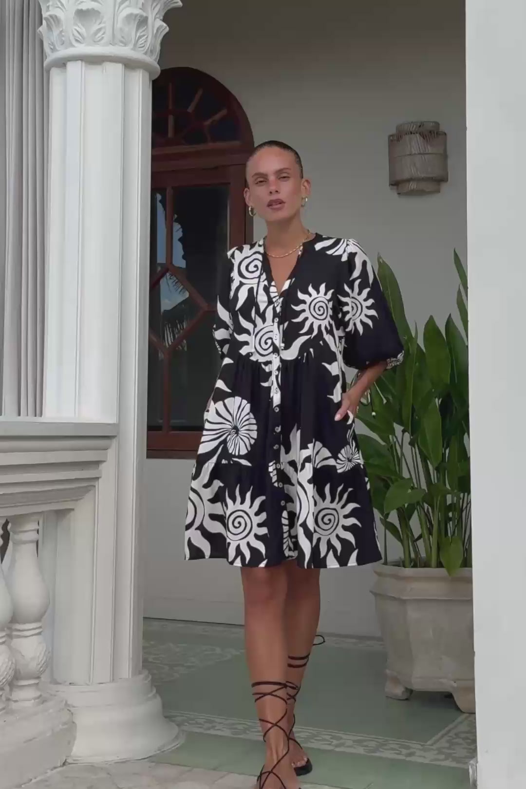 Kai Black Abstract Button Down Mini Dress