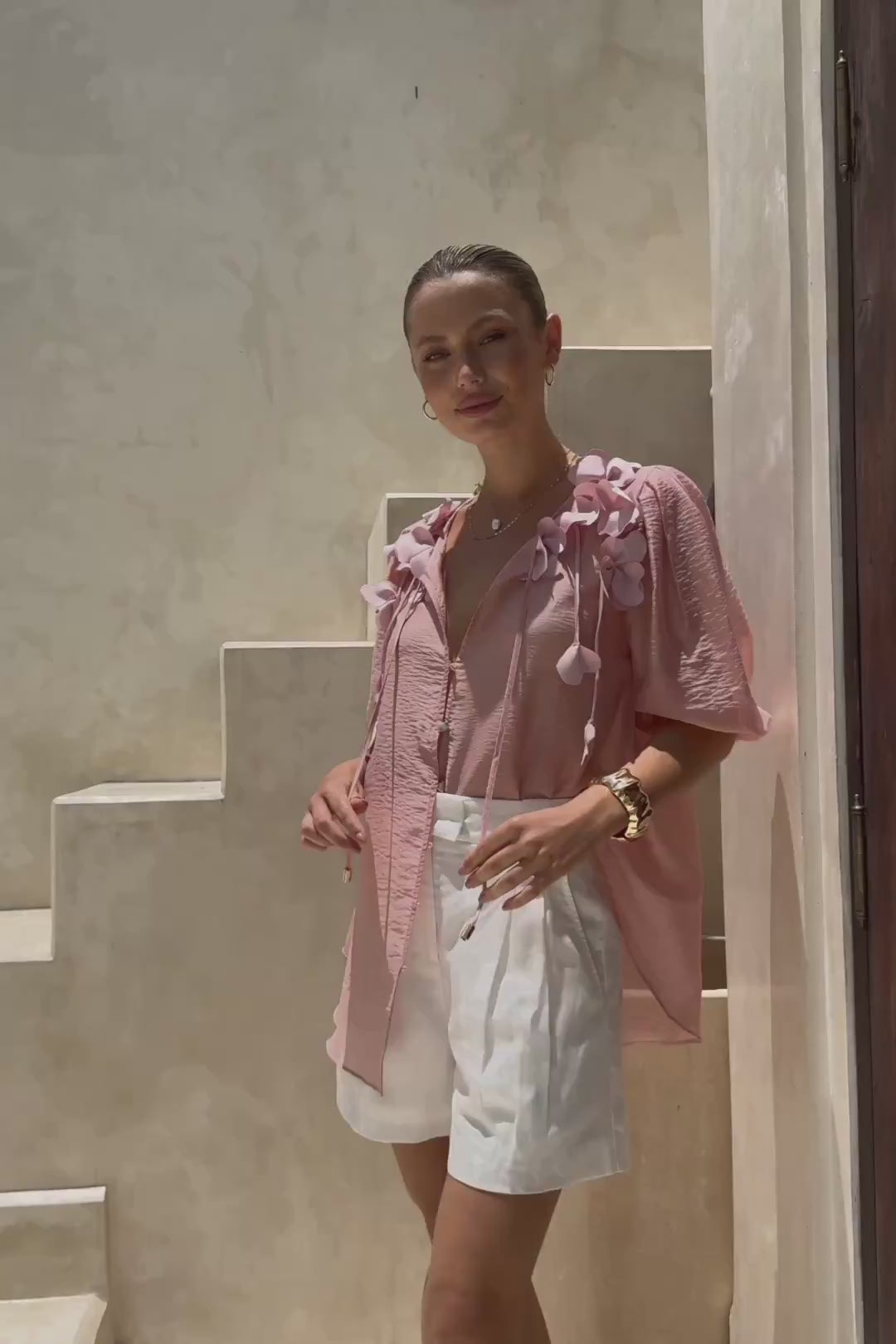 Bloom Pink Floral Appliqué Blouse