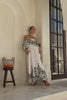 Sabina Green Tropical Flared Sleeve Maxi Dress
