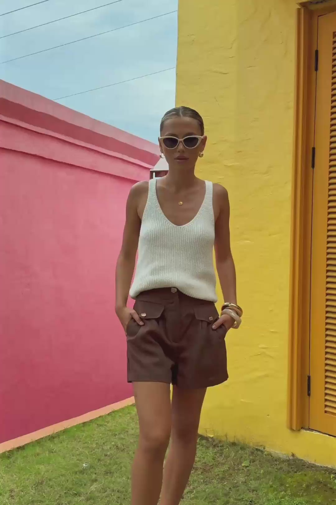 Adela Brown Tailored Shorts