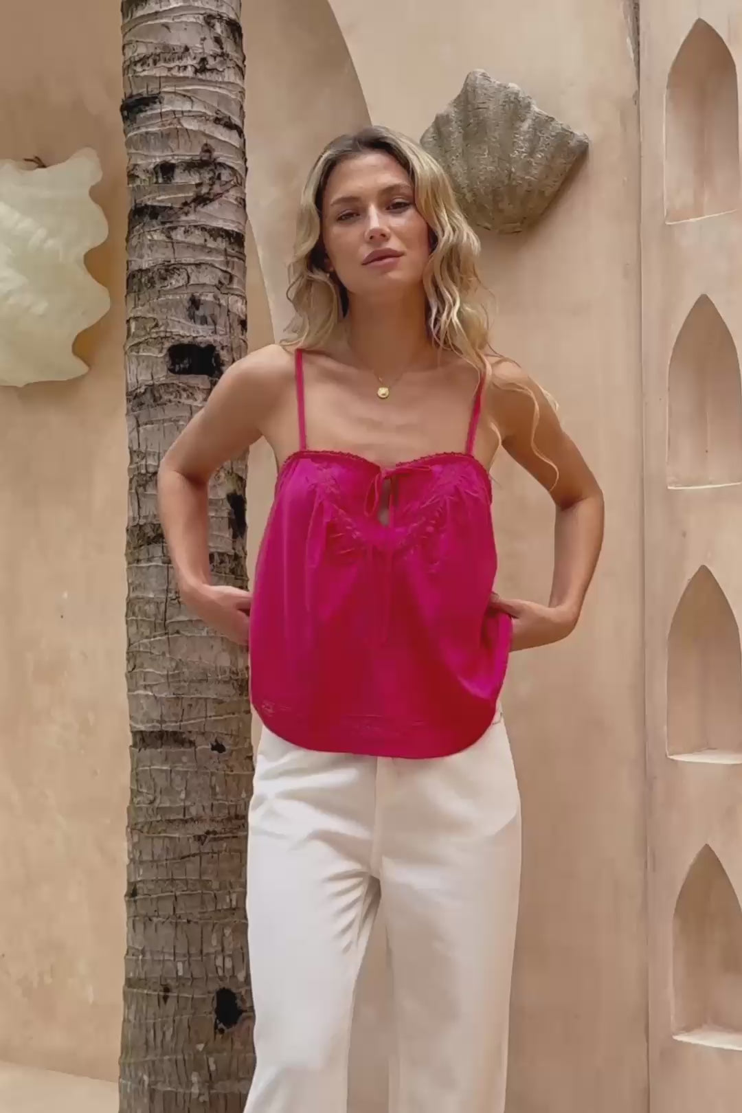 Sana Hot Pink Lace Cami Top