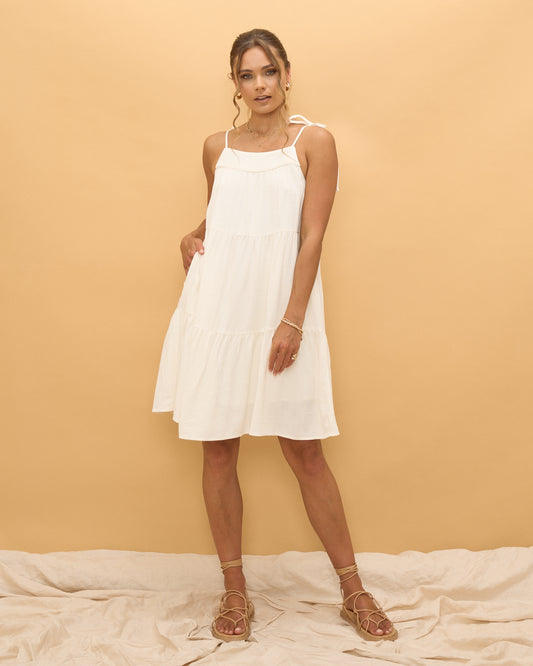 Taytum White Tiered Mini Dress