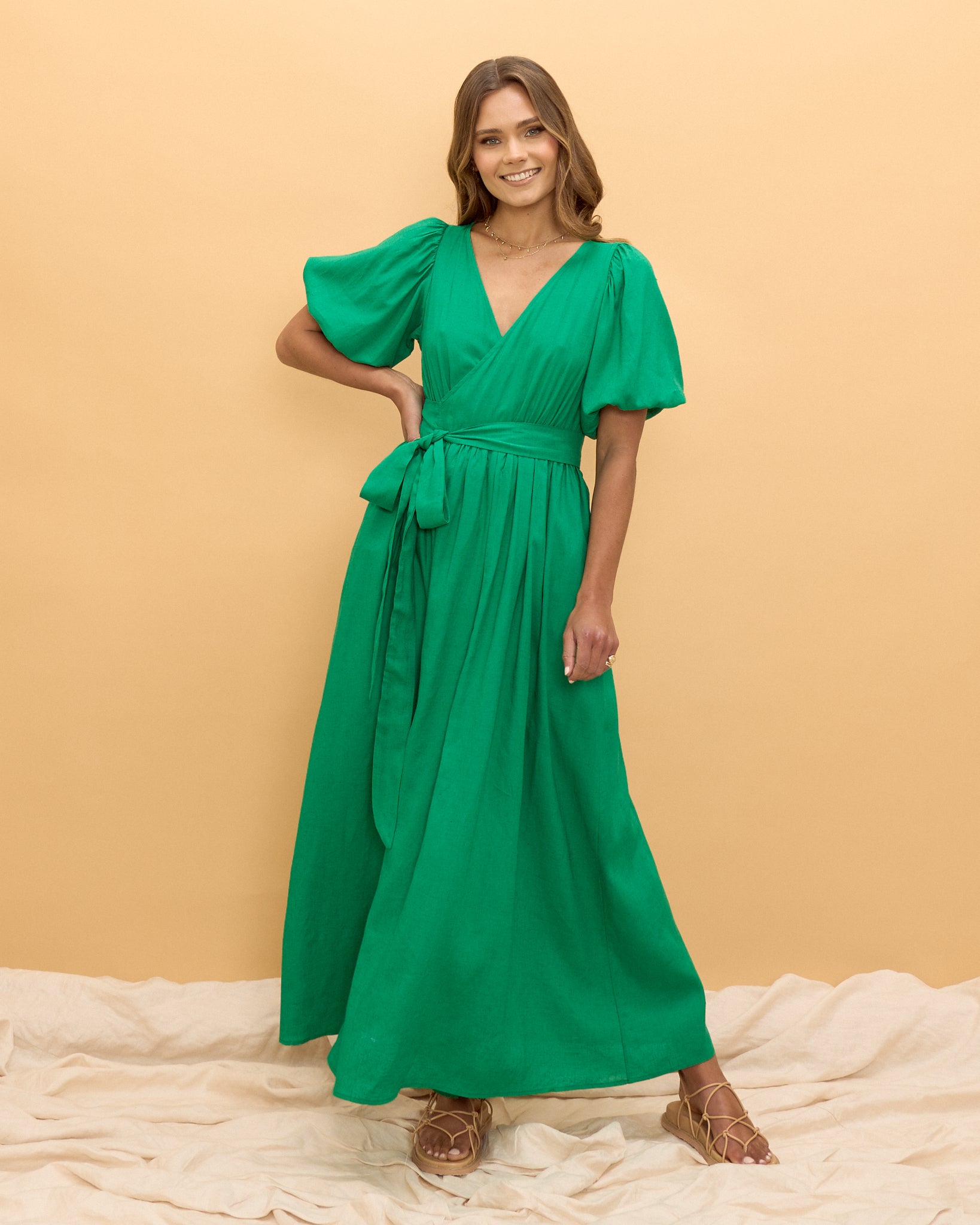Maxine Green Wrap Maxi Dress
