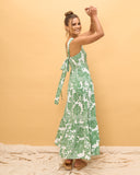 Viridiana Green Floral Tiered Midi Dress