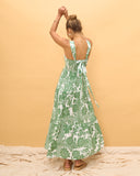 Viridiana 绿色花卉层接中长连衣裙