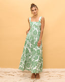 Viridiana 绿色花卉层接中长连衣裙