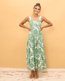 Viridiana Green Floral Tiered Midi Dress