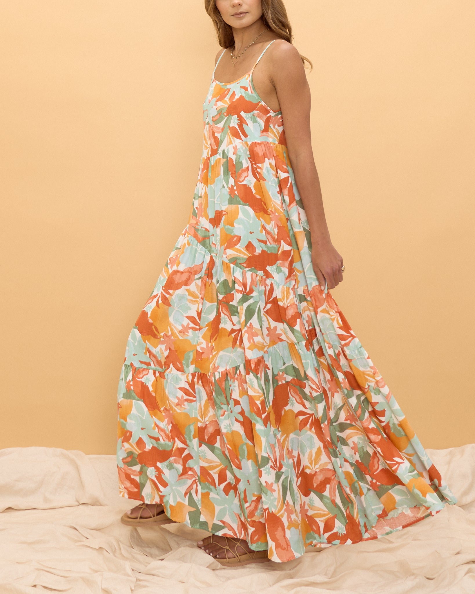 Noemi Orange Floral Maxi Dress