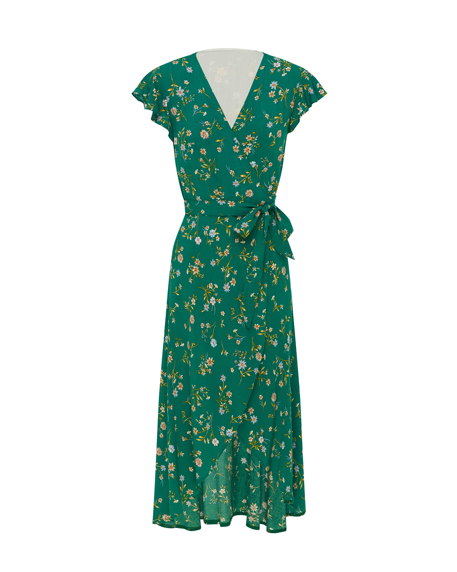 Ilani Green Floral Wrap Midi Dress