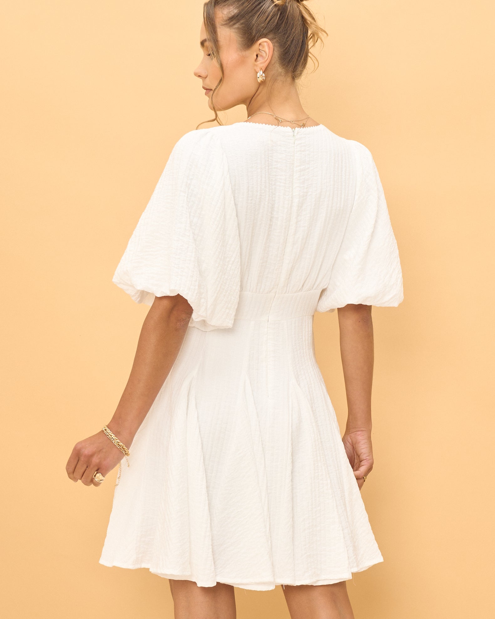 Wren White Godet Mini Dress