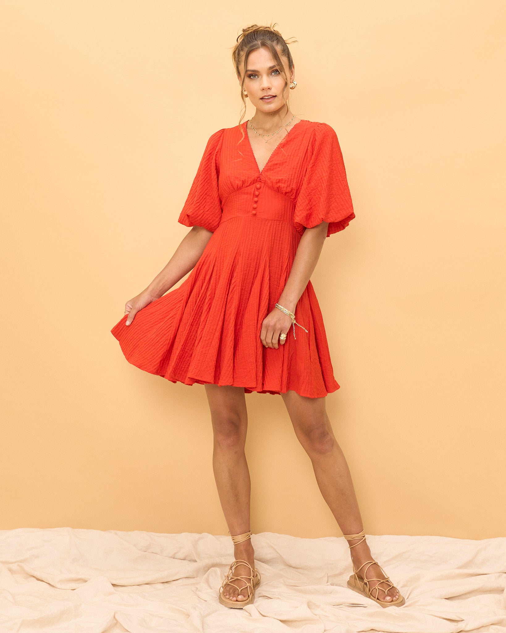 Wren Red Godet Mini Dress