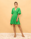 Wren Green Mini Linen Blend Godet Dress
