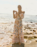 Sophia Orange Blue Floral Tiered Maxi Dress