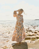 Sophia Orange Blue Floral Tiered Maxi Dress