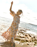 Sophia Orange Blue Floral Tiered Maxi Dress