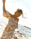 Sophia Orange Blue Floral Tiered Maxi Dress