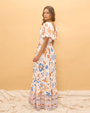 Sophia Orange Blue Floral Tiered Maxi Dress