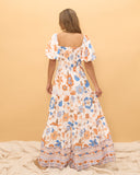 Sophia Orange Blue Floral Tiered Maxi Dress