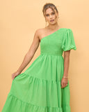 Yena Green One Shoulder Midi Dress