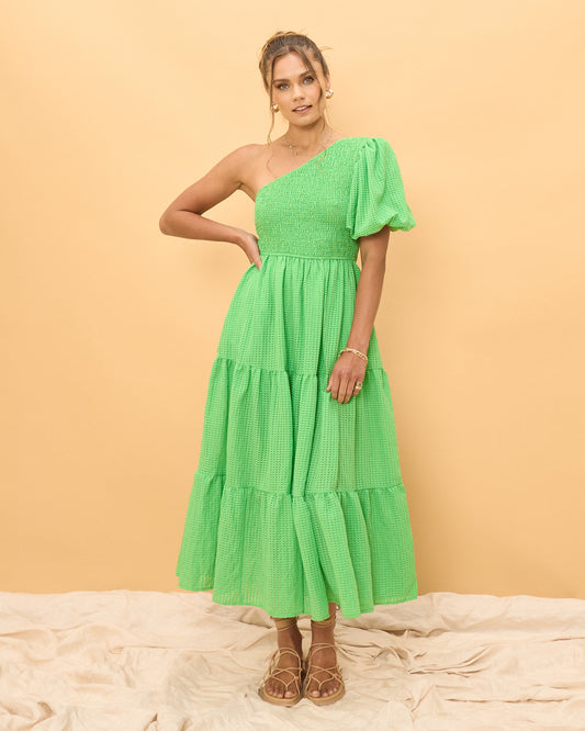 Yena Green One Shoulder Midi Dress